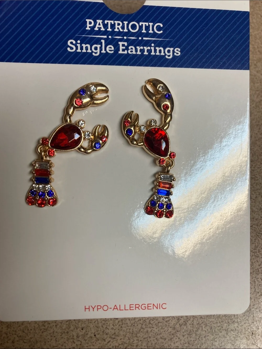 Patriotic crab earrings